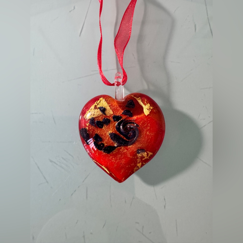 Red Heart Glass Pendant from Murano Italy